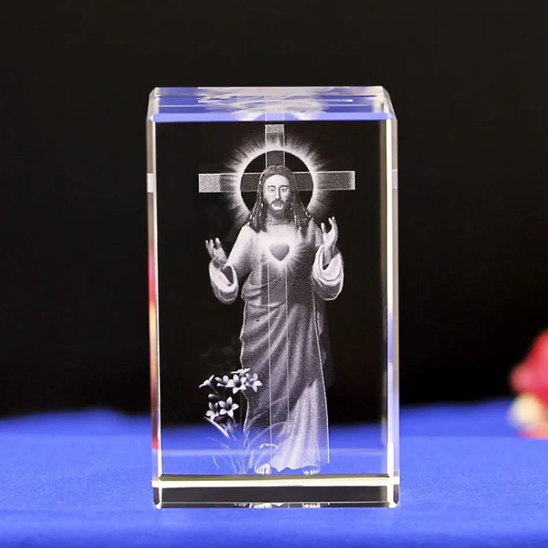 3D Crystal Cube Christian Jesus Cross Figurine
